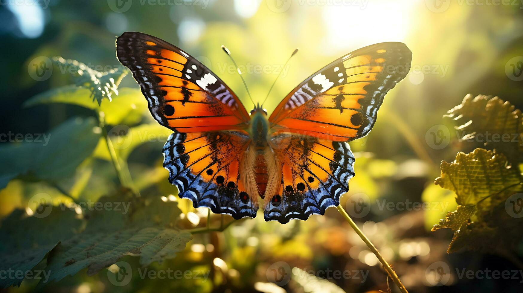 coloré papillon en volant dans le forêt généré par ai photo