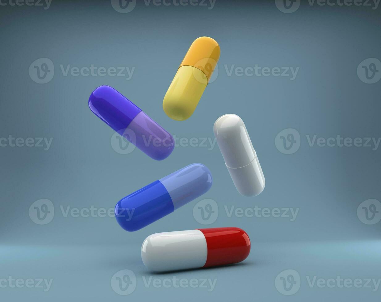 une groupe de antibiotique capsules chutes. santé se soucier et médicament photo