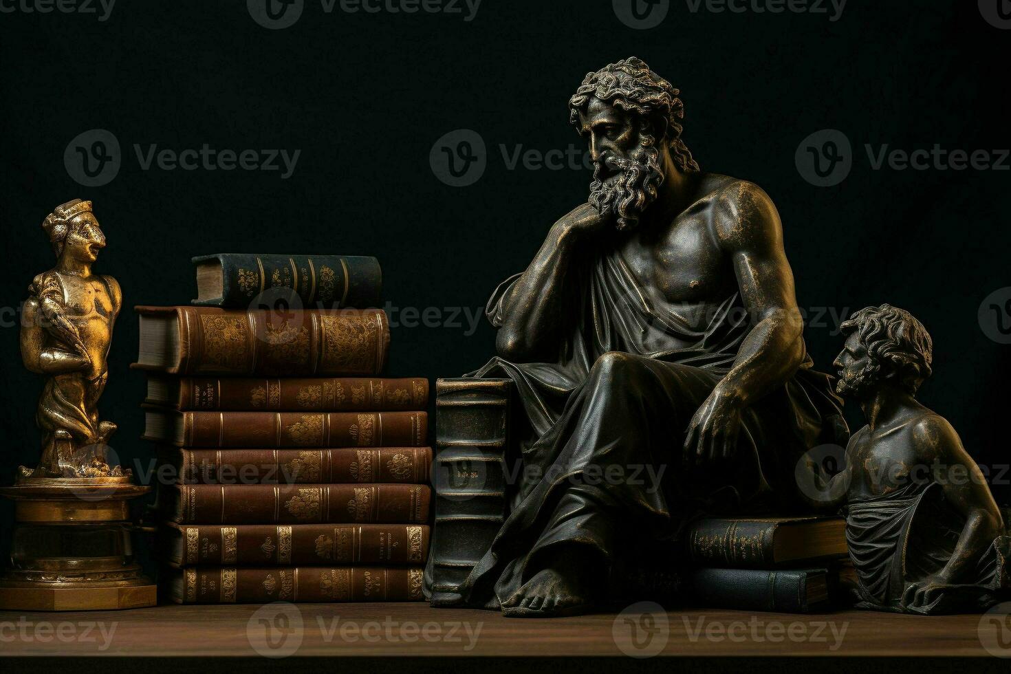 université ancien bibliothèque grec sculpture vieux livres.génératifs ai photo