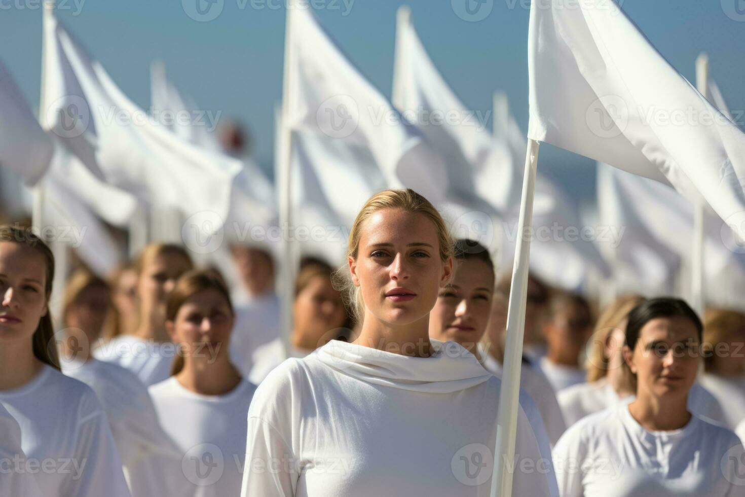 blanc drapeau flottant au milieu de historiquement habillé les participants dans digne cérémonies photo