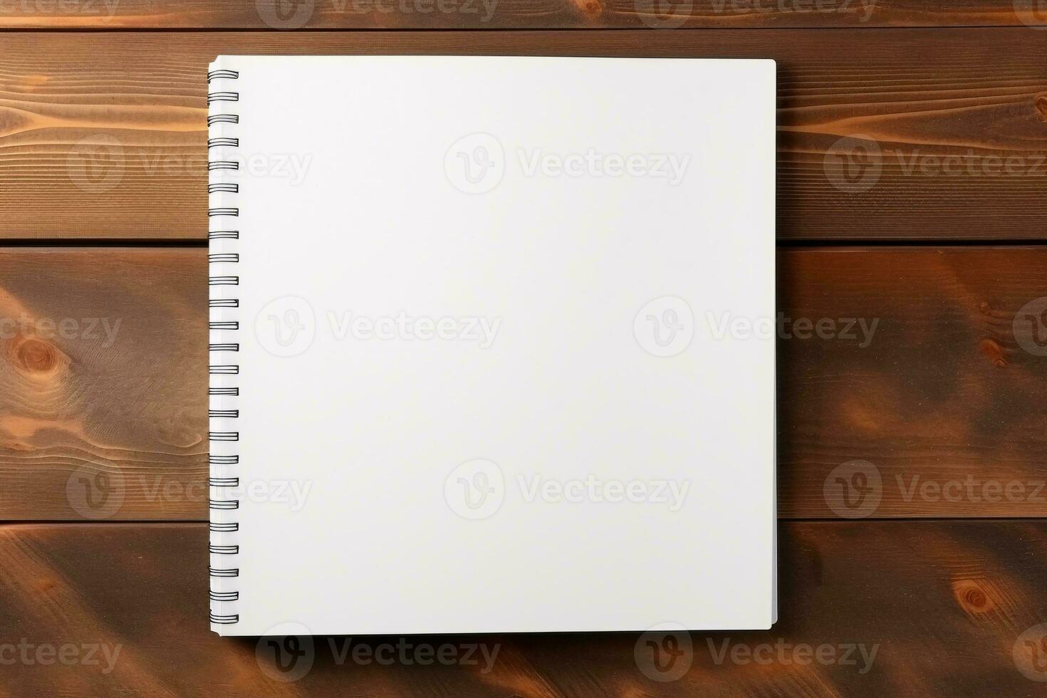 Haut vue Vide blanc livre maquette sur bois table avec des crayons minimaliste conception, généré par ai photo