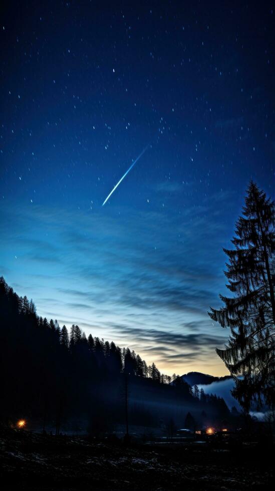 comète stries par le nuit ciel photo