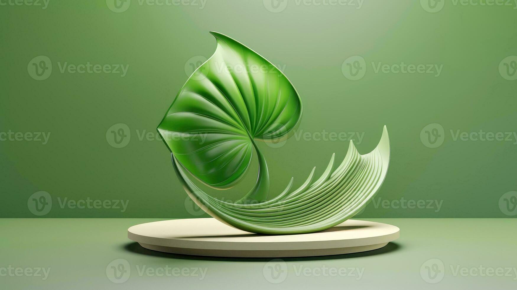 3d maquette feuille de arbre et plante. écologie, bio et Naturel des produits concept, proche en haut vue de feuilles composition, minimal style, génératif ai illustration photo