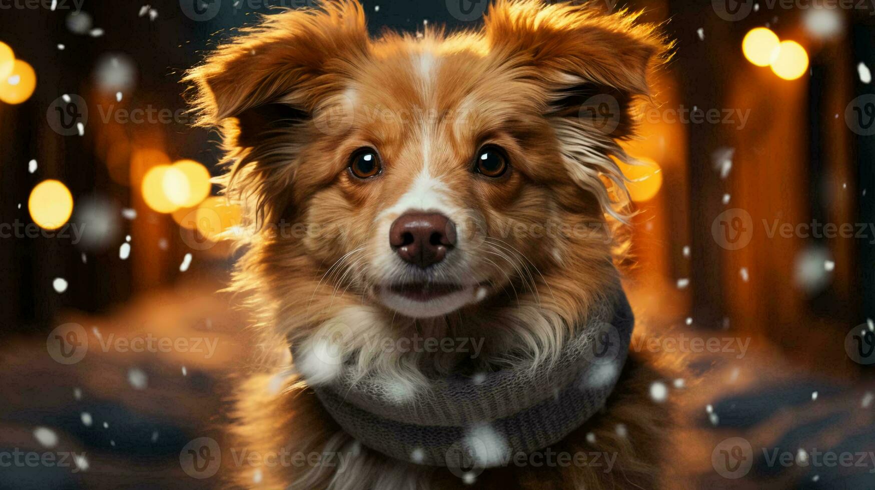 une petit chien dans hiver en dessous de le neige avec une flou Contexte pour le Nouveau année et Noël vacances photo