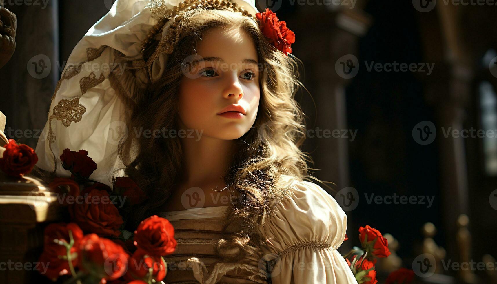 une magnifique caucasien femme, souriant, en portant une fleur bouquet, à la recherche à caméra généré par ai photo