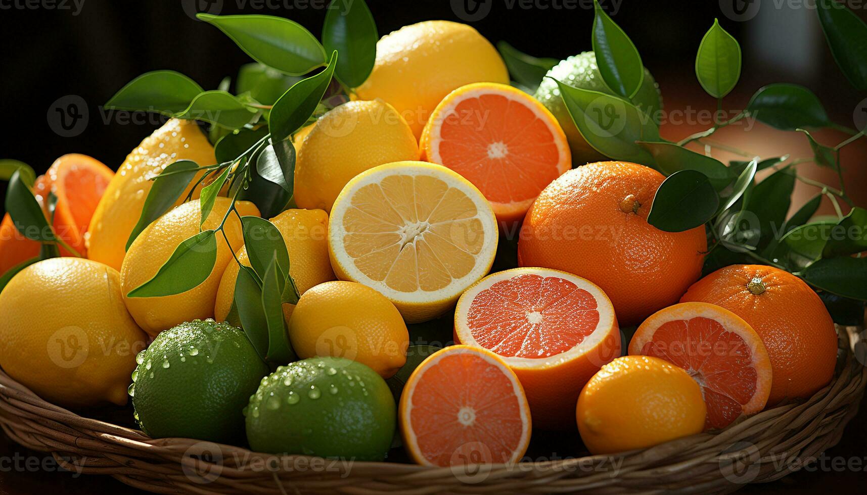 fraîcheur de agrumes fruit, la nature vibrant couleurs, en bonne santé en mangeant généré par ai photo