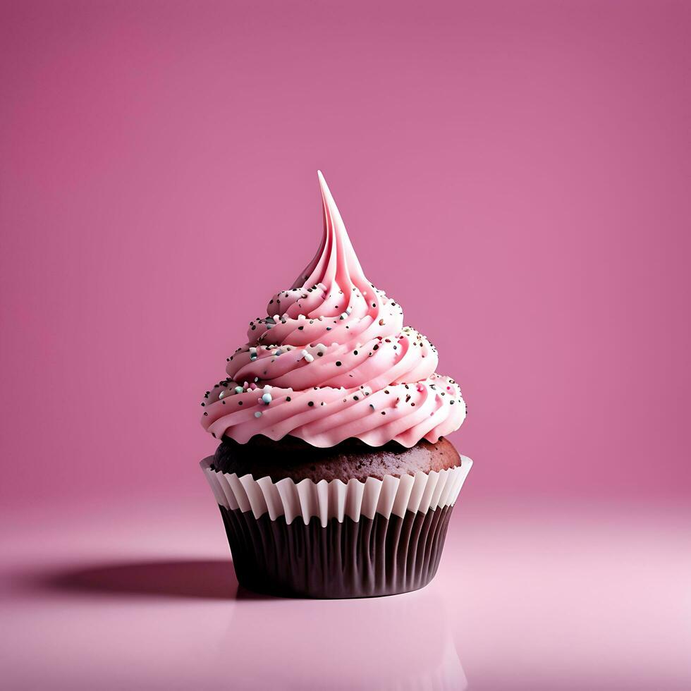 isolé petit gâteau sur rose Contexte studio coup ai généré photo