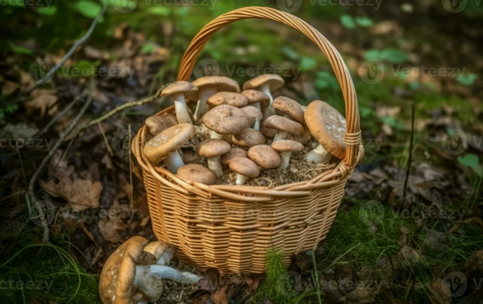 forêt champignon panier. produire ai photo