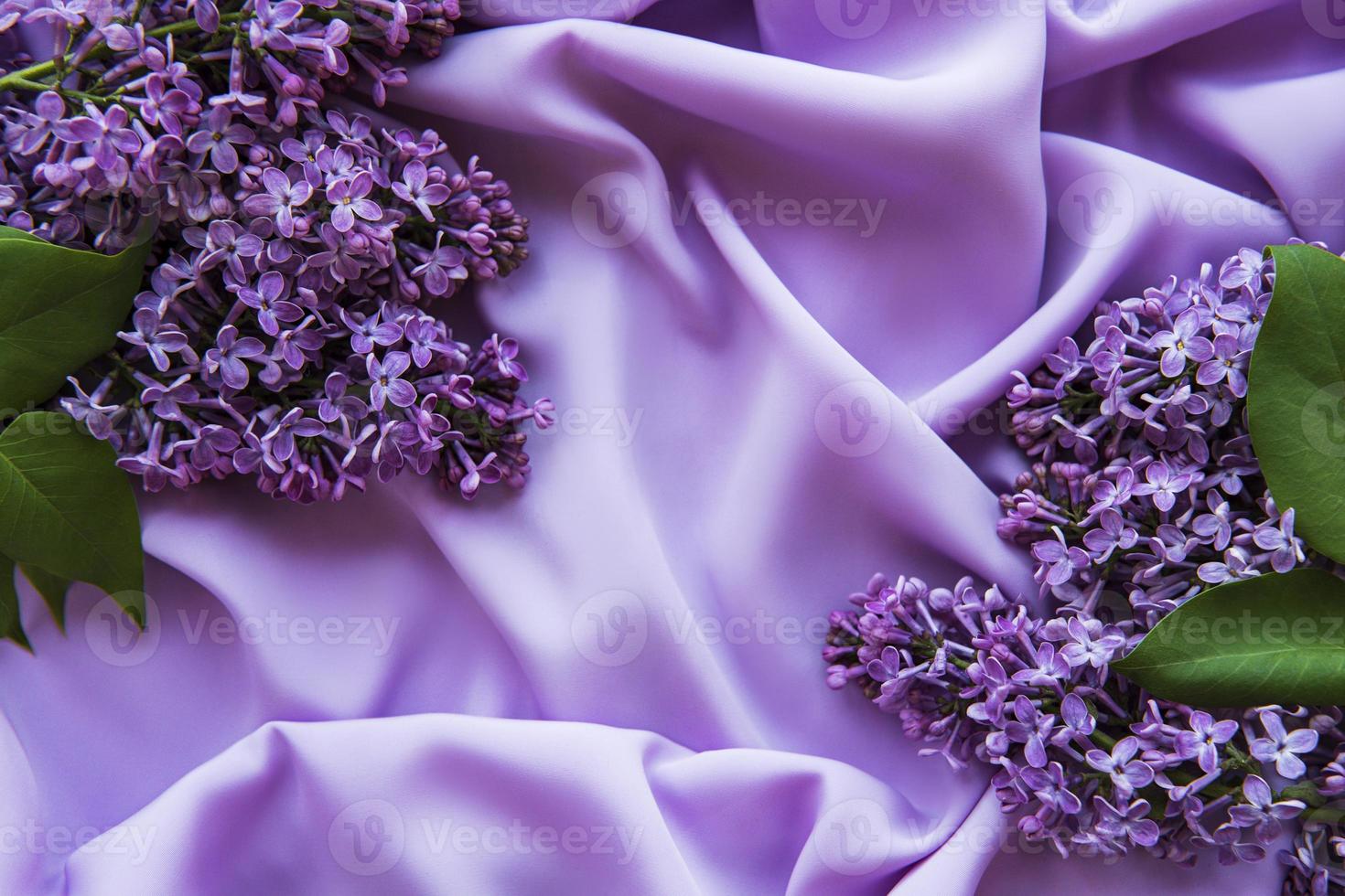 fleurs lilas sur fond de satin lilas photo