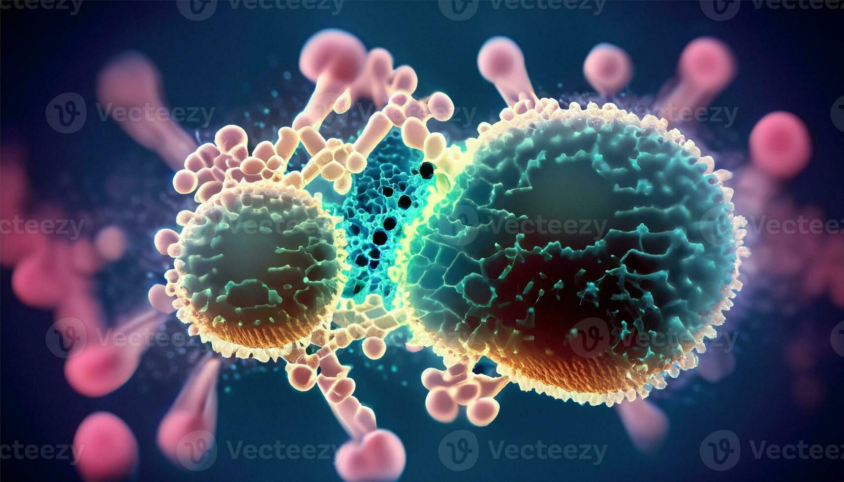 agrandie moléculaire structure de les bactéries provoquant maladie sur embrasé Contexte photo
