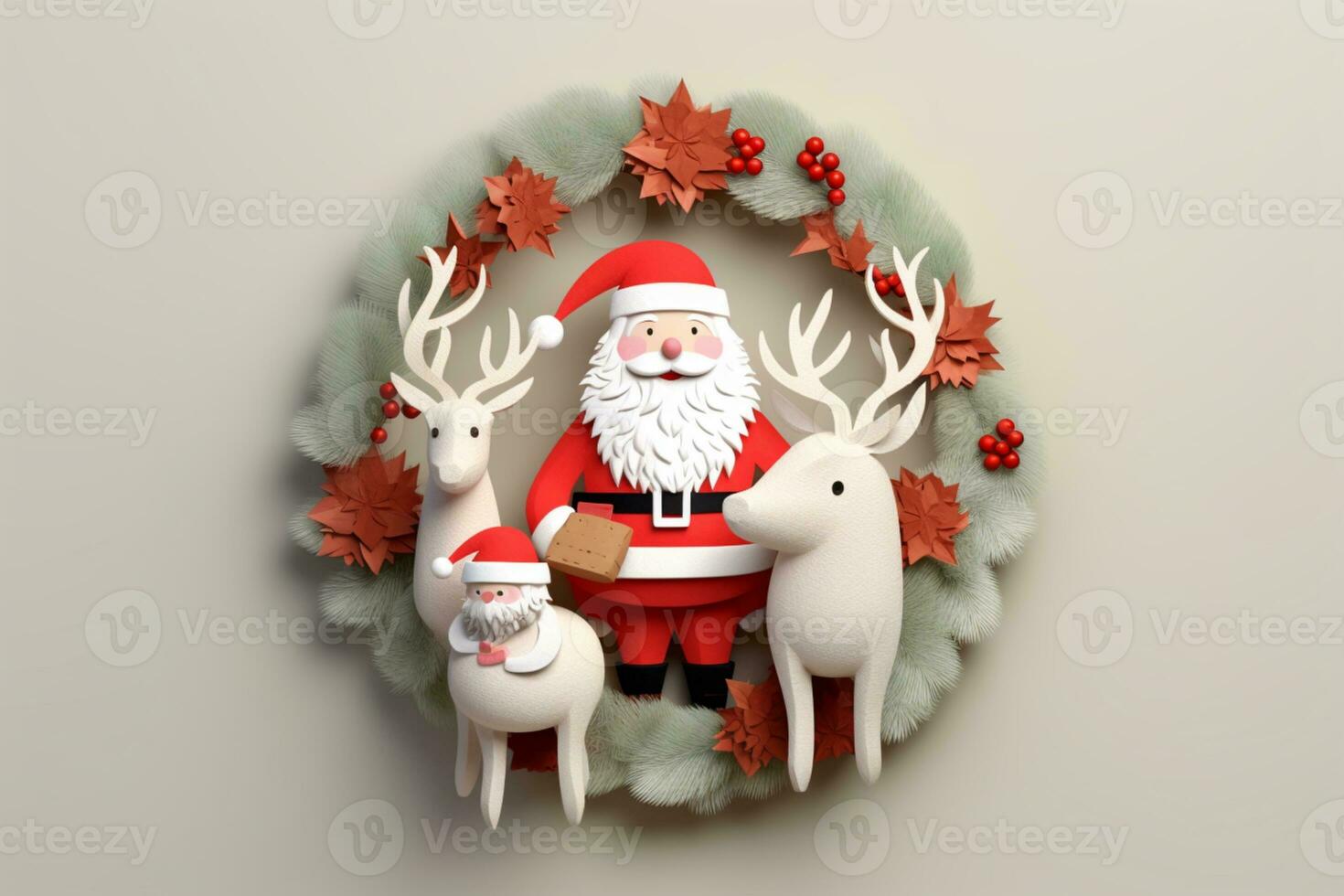 minimal 3d rendu Père Noël clause avec renne ai génératif photo
