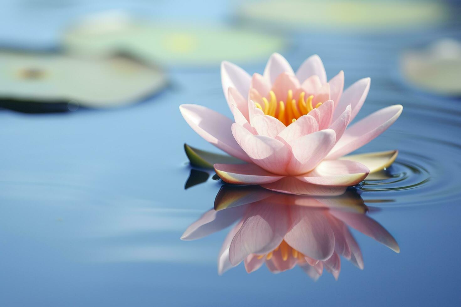 une flottant lotus fleur sur le calme surface de une étang symbolise le potentiel pour transformation et spirituel croissance par le entraine toi de méditation et pleine conscience. ai génératif photo