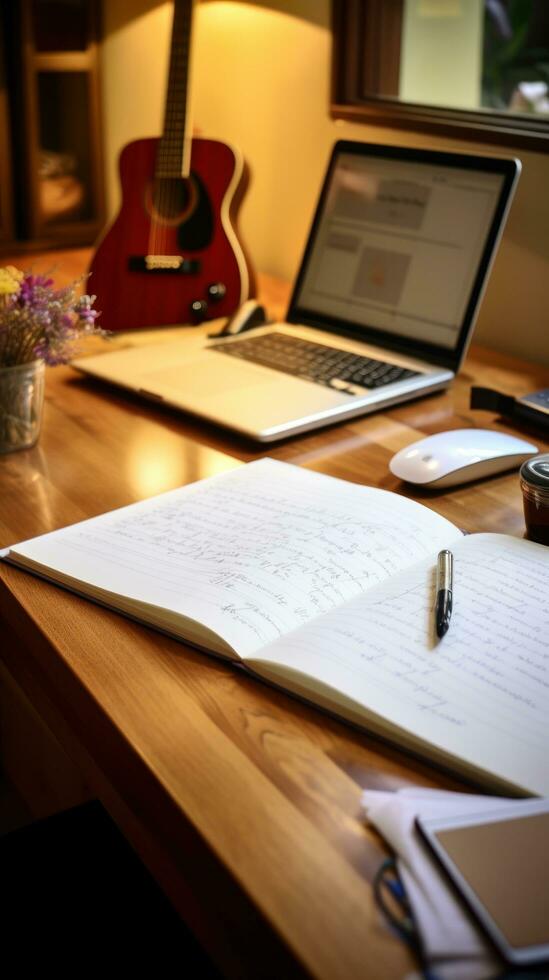 bureau avec bloc-notes et stylo suivant à clavier photo