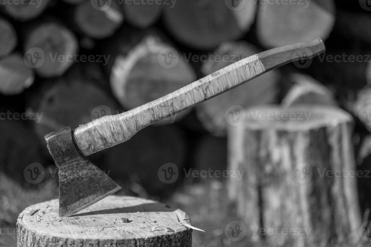 photographie sur le thème grande hache en acier avec manche en bois photo