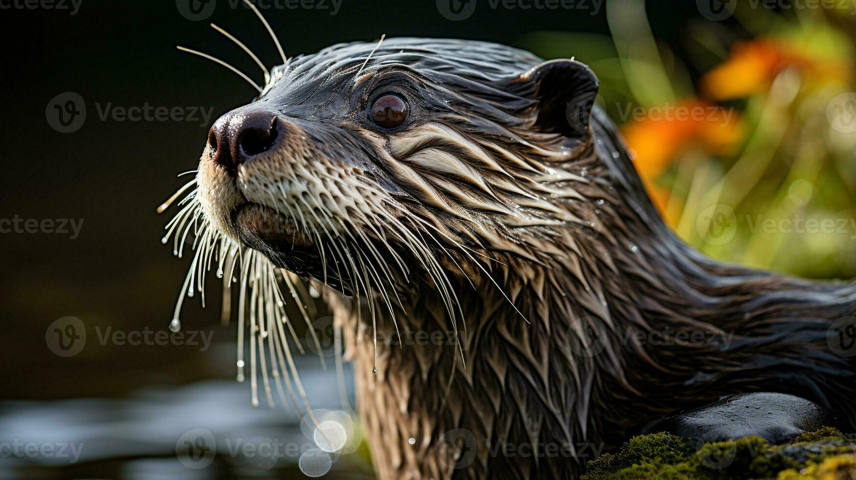 fermer photo de une loutre à la recherche tout direction. génératif ai