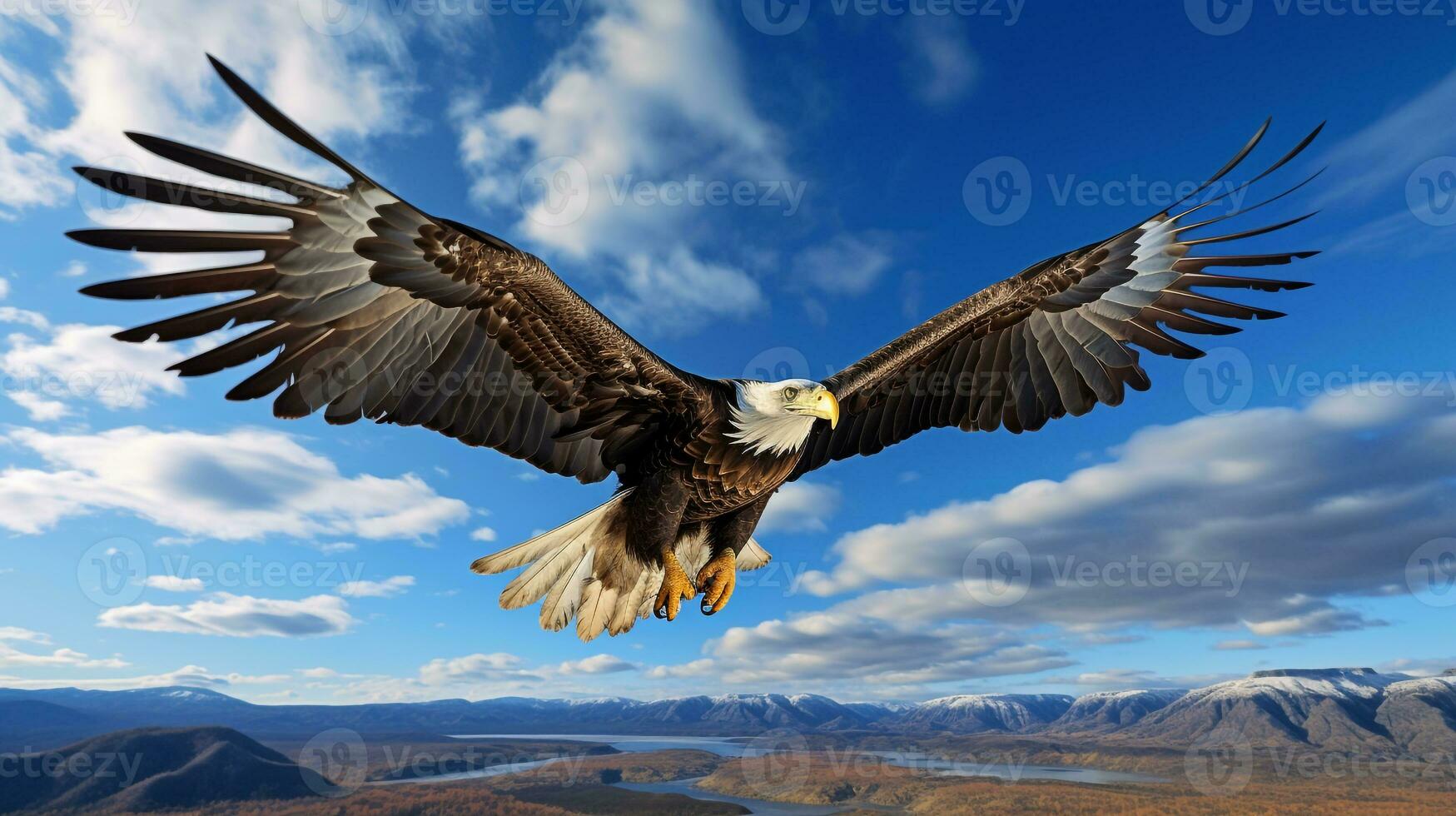 photo de une Aigle en dessous de bleu ciel. génératif ai