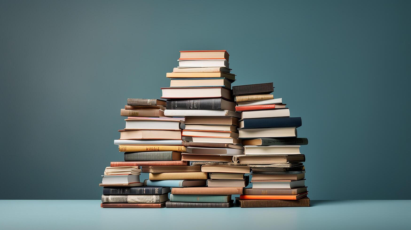 pile de livres sur foncé mur Contexte. retour à école concept. génératif ai photo