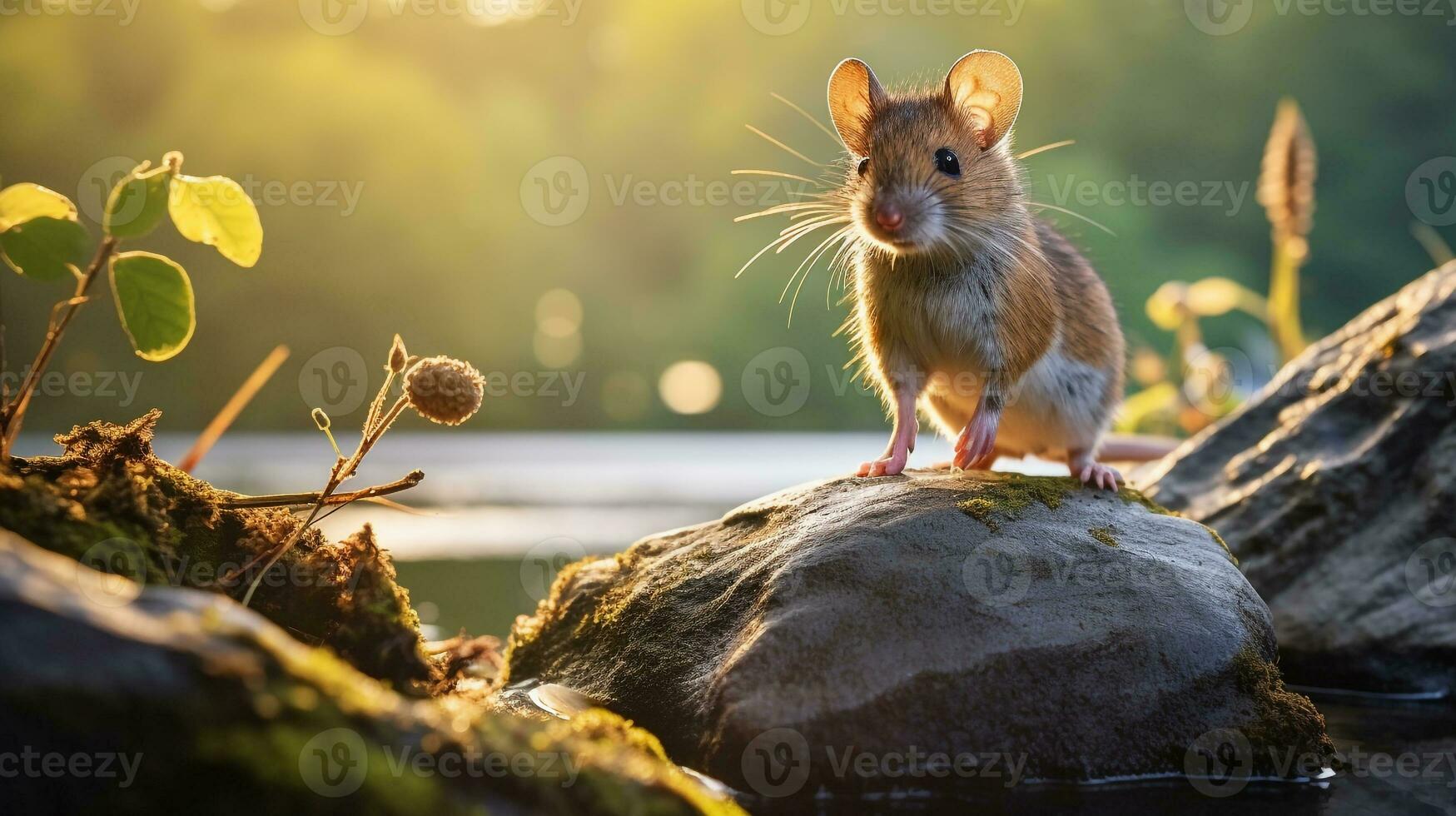 fermer photo de une Souris à la recherche dans leur habitat. génératif ai