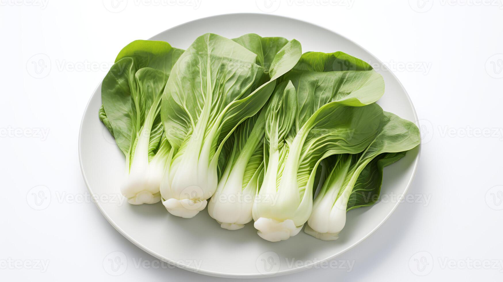 photo de bok choy sur assiette isolé sur blanc Contexte. génératif ai