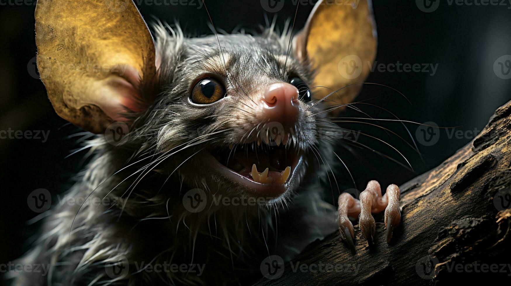 fermer photo de une vampire chauve souris à la recherche tout direction. génératif ai