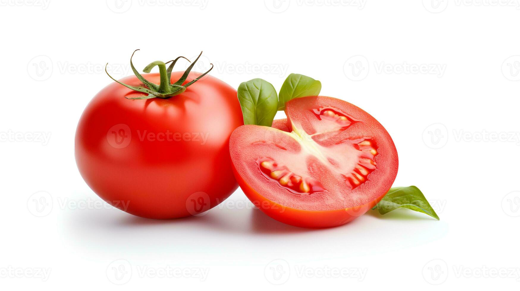 photo de tomates et tranche de tomate isolé sur blanc Contexte. génératif ai