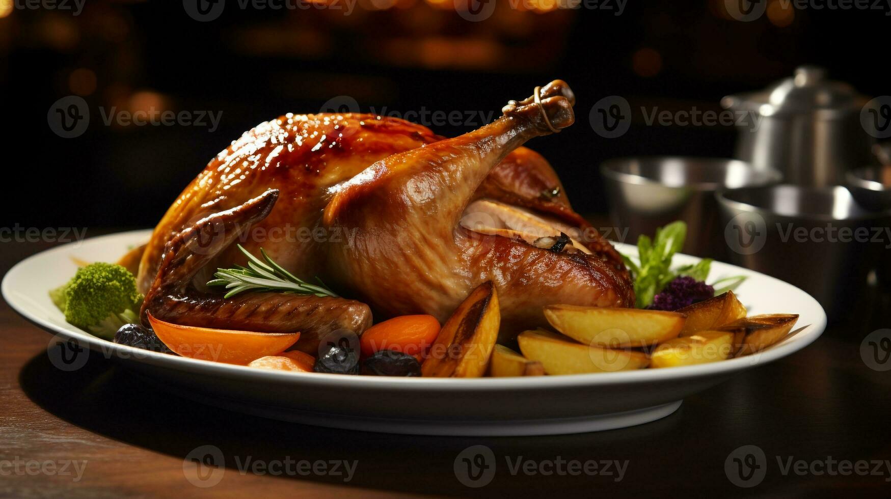 photo de rôti dinde comme une plat dans une haut de gamme restaurant. génératif ai