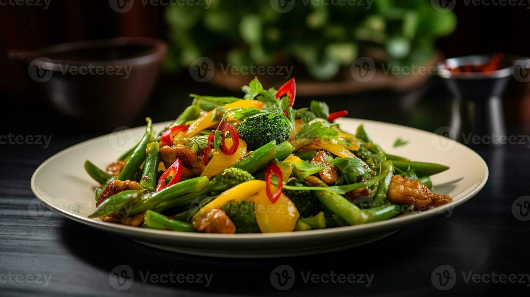 photo de printemps légume sauté comme une plat dans une haut de gamme restaurant. génératif ai