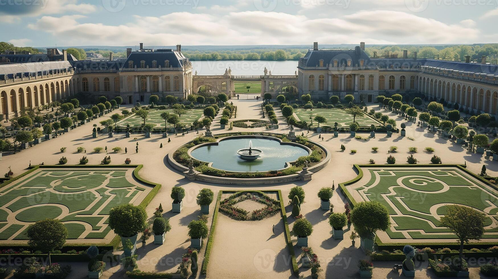 photo de le magnifique jardins de le palais de Versailles, France. génératif ai