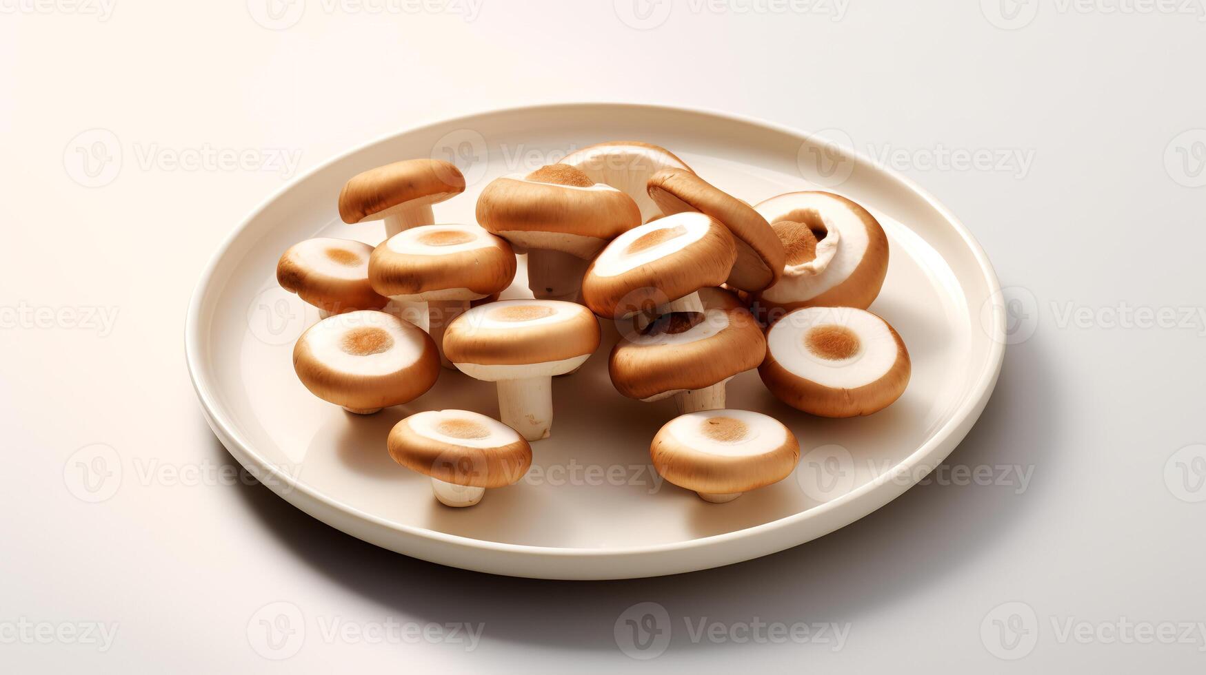 photo de champignons sur assiette isolé sur blanc Contexte. génératif ai