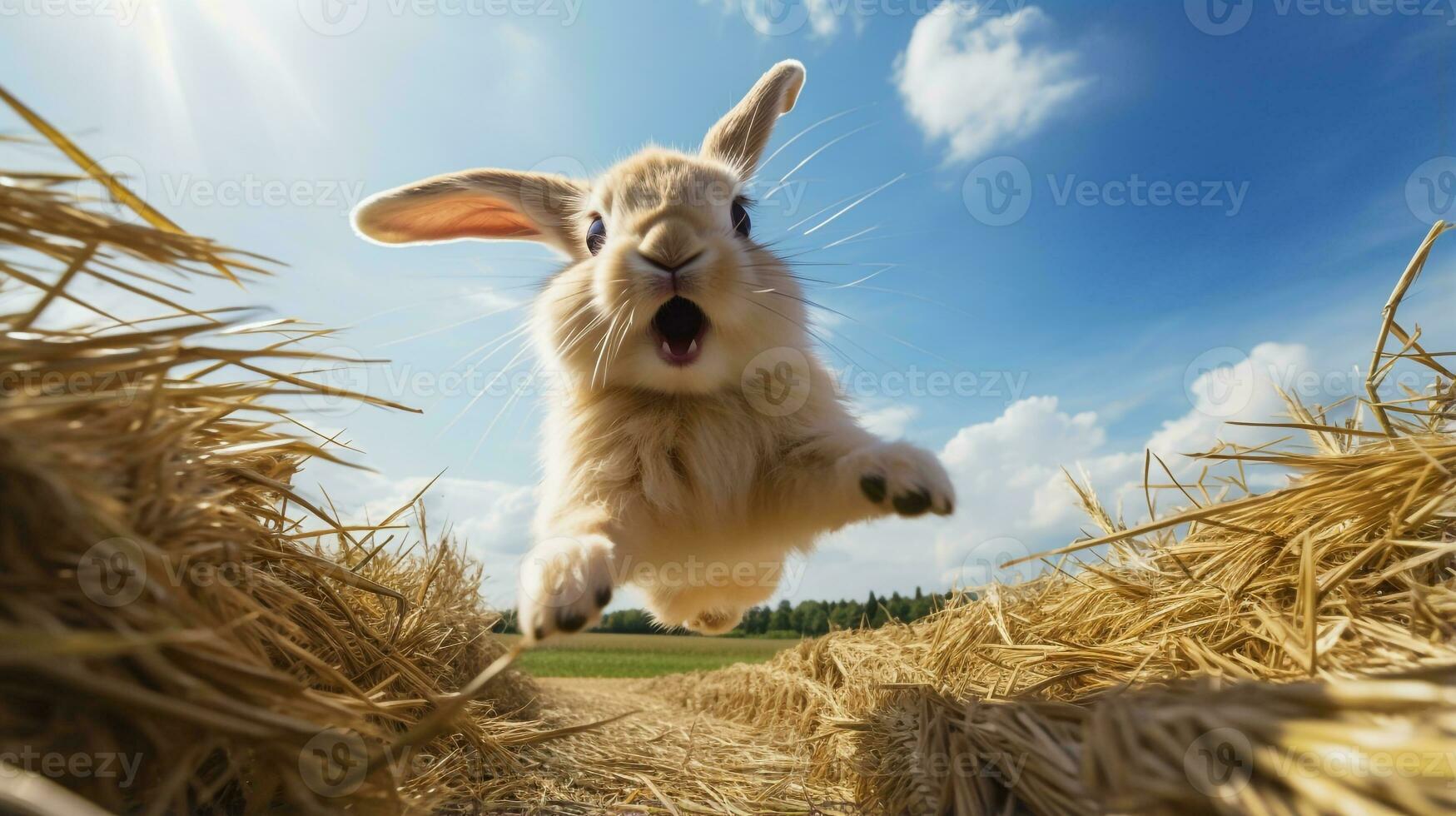 photo de une lapin dans le les terres agricoles. génératif ai