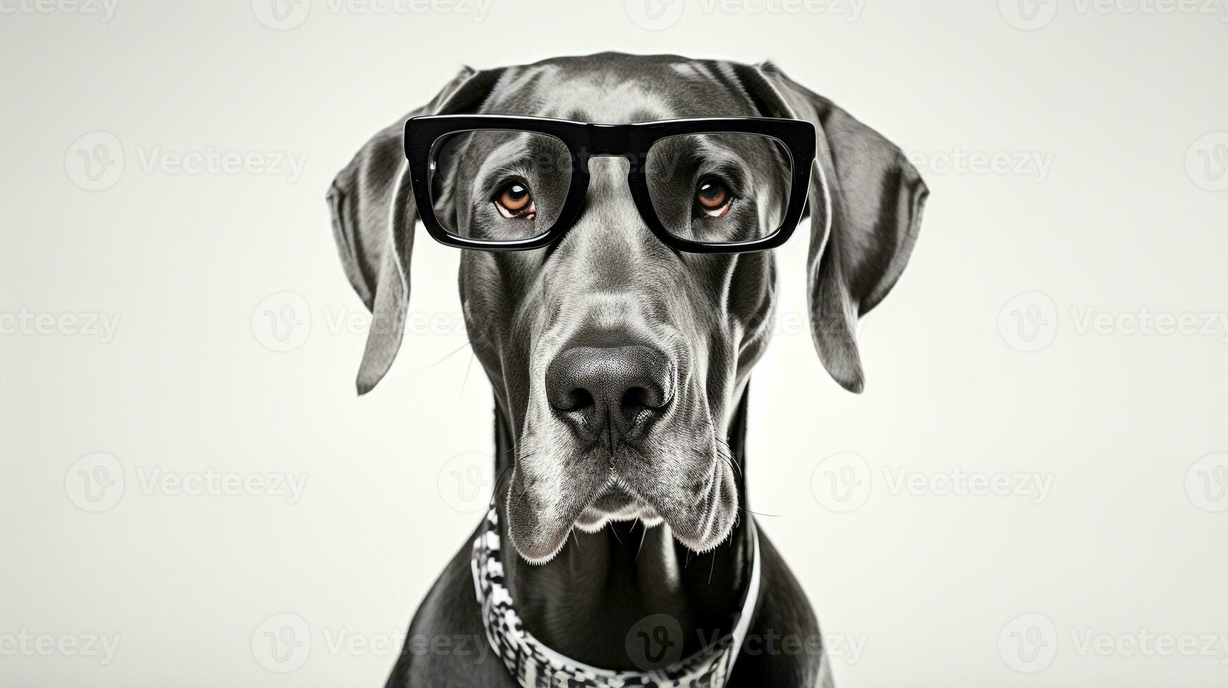 photo de une génial Danois chien en utilisant lunettes isolé sur blanc Contexte. génératif ai