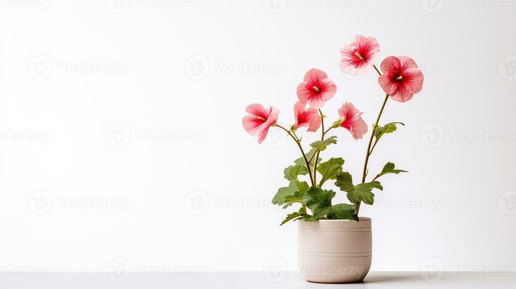 photo de trémière fleur dans pot isolé sur blanc Contexte. génératif ai