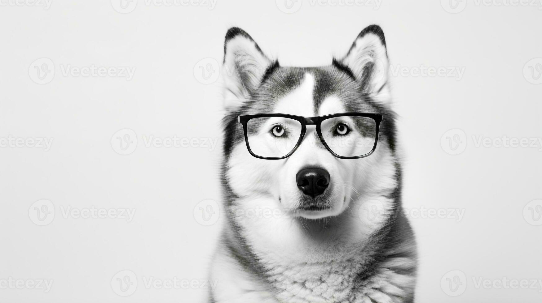 photo de une alaskan malamute chien en utilisant lunettes isolé sur blanc Contexte. génératif ai