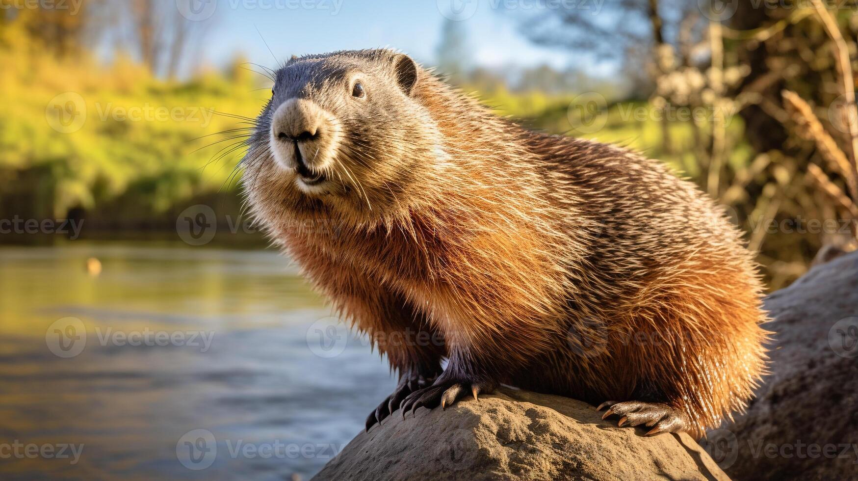 fermer photo de une marmotte à la recherche dans leur habitat. génératif ai