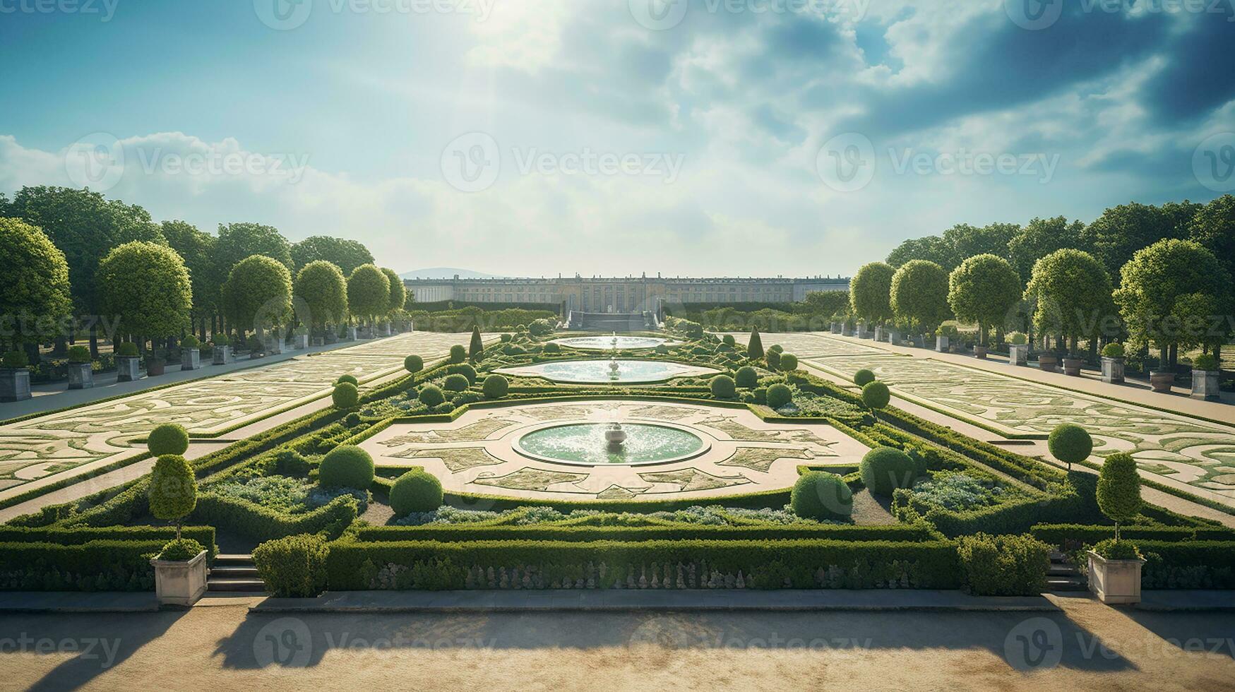 photo de le magnifique jardins de le palais de Versailles, France. génératif ai