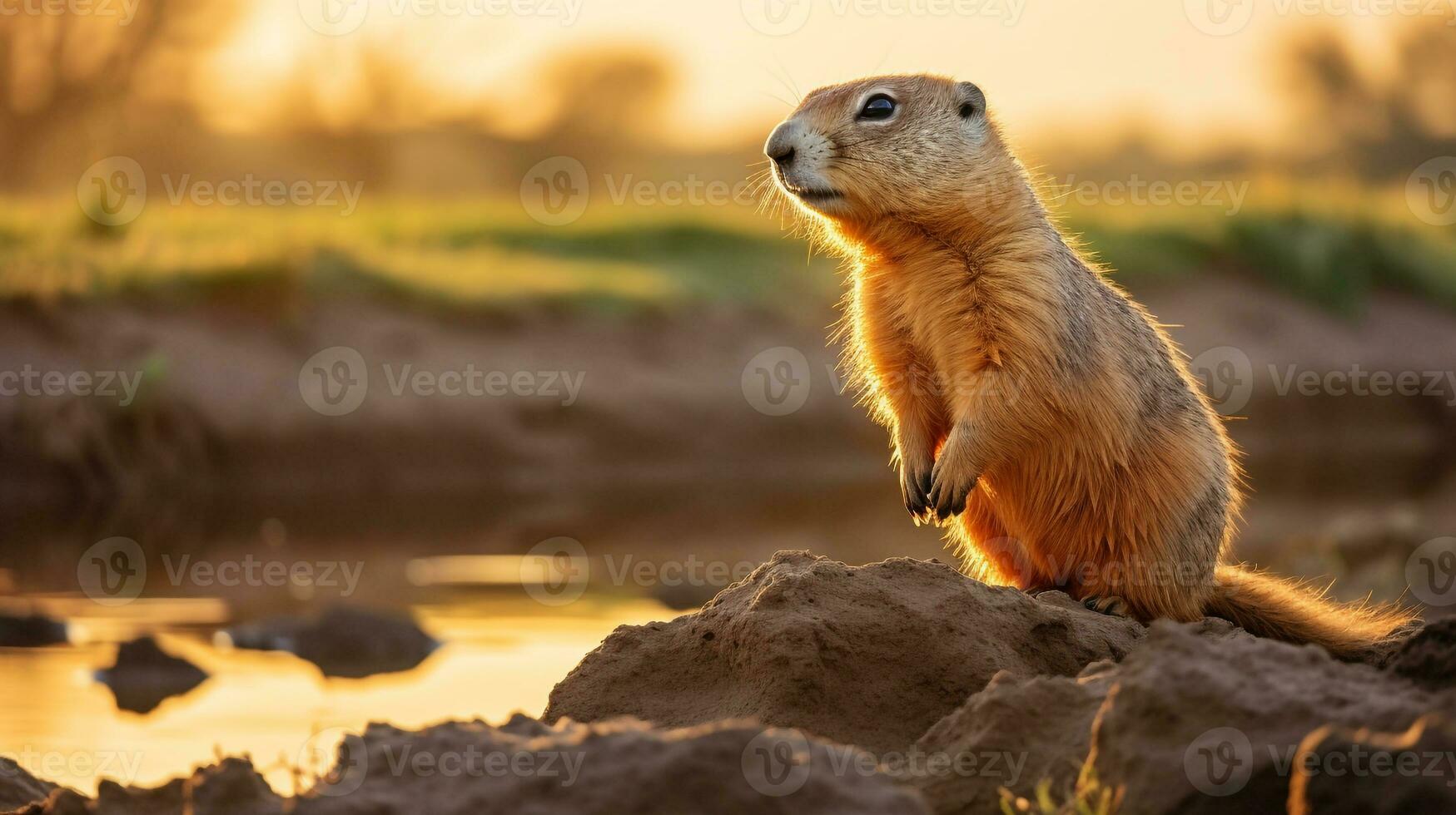 fermer photo de une prairie chien à la recherche dans leur habitat. génératif ai