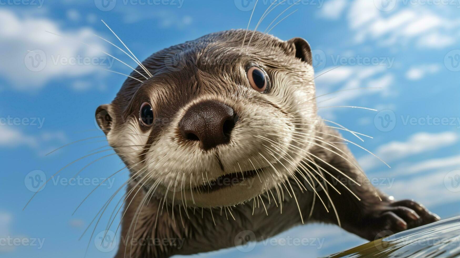 photo de une loutre en dessous de bleu ciel. génératif ai