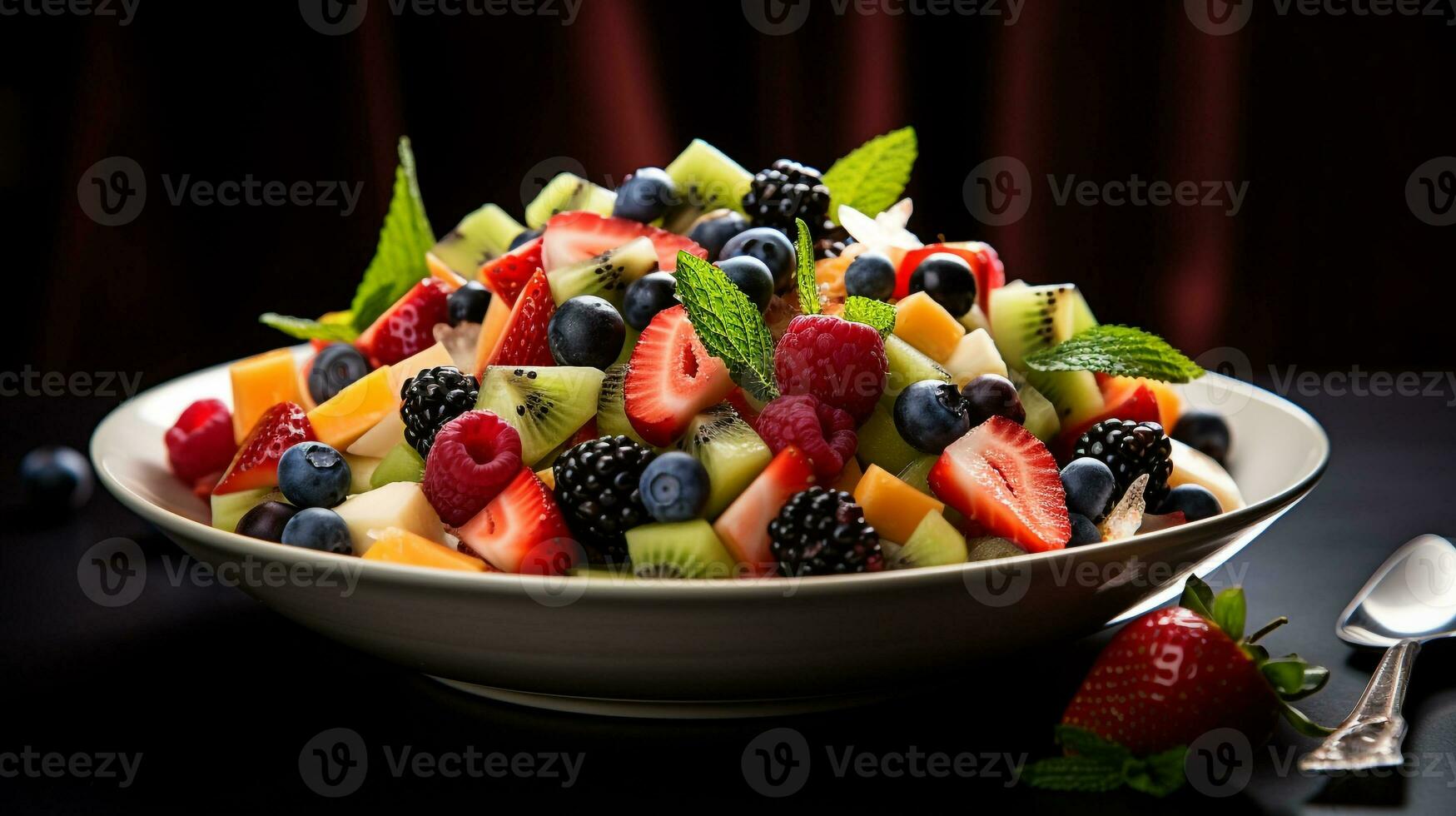 photo de Frais fruit salade comme une plat dans une haut de gamme restaurant. génératif ai