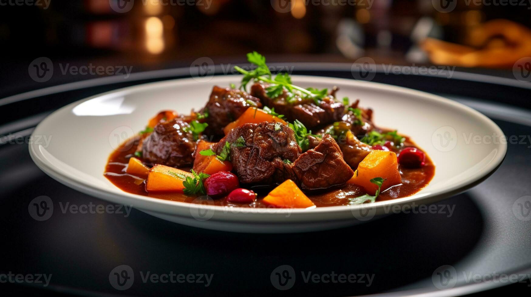 photo de du boeuf Ragoût comme une plat dans une haut de gamme restaurant. génératif ai