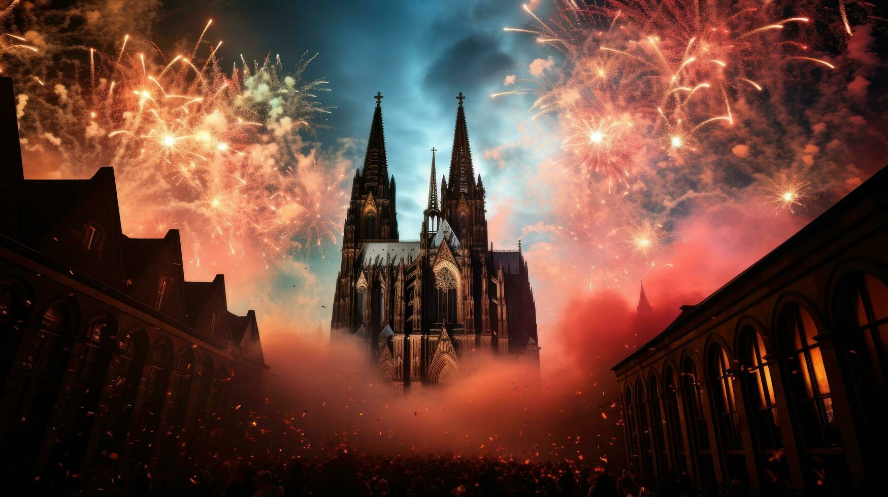 feux d'artifice lumière en haut le ciel au dessus eau de Cologne carnaval célébrations photo