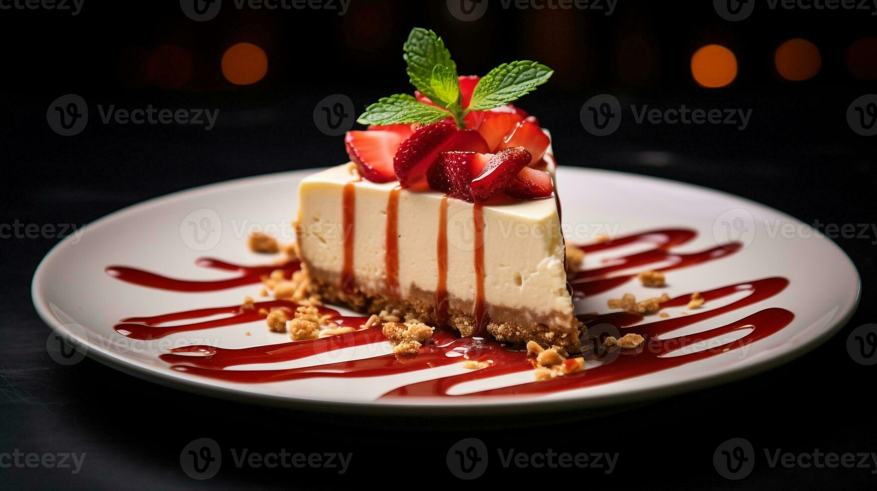 photo de fraise cheesecake comme une plat dans une haut de gamme restaurant. génératif ai