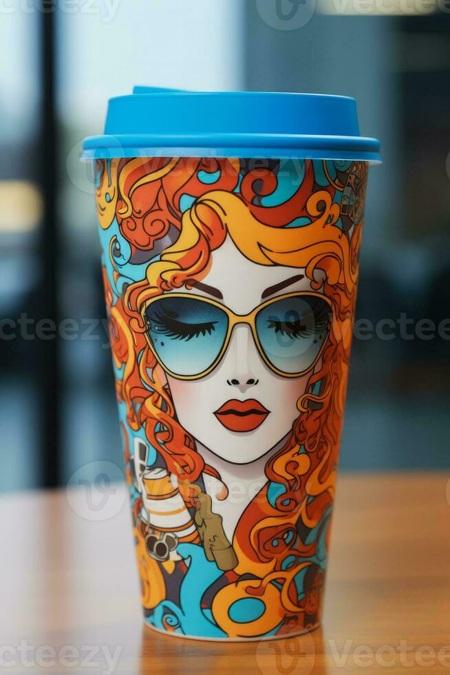 élégant papier café tasses se vanter astucieux dessins mettant en valeur excentrique pop culture photo