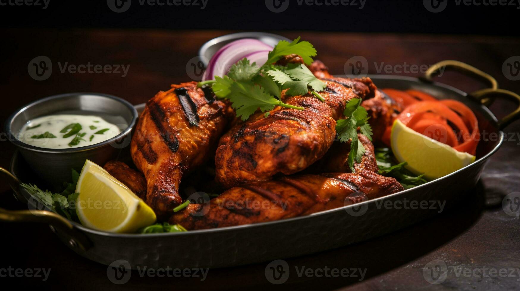 photo de tandoori poulet comme une plat dans une haut de gamme restaurant. génératif ai