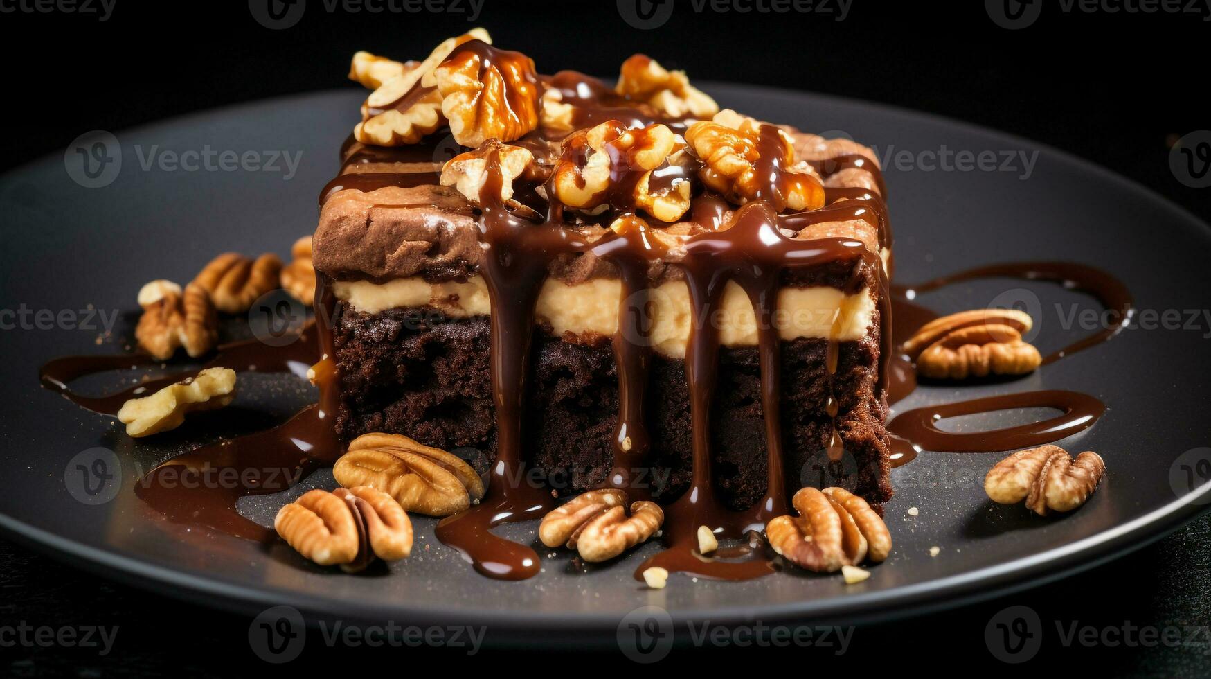 photo de caramel noix de pécan Brownies comme une plat dans une haut de gamme restaurant. génératif ai