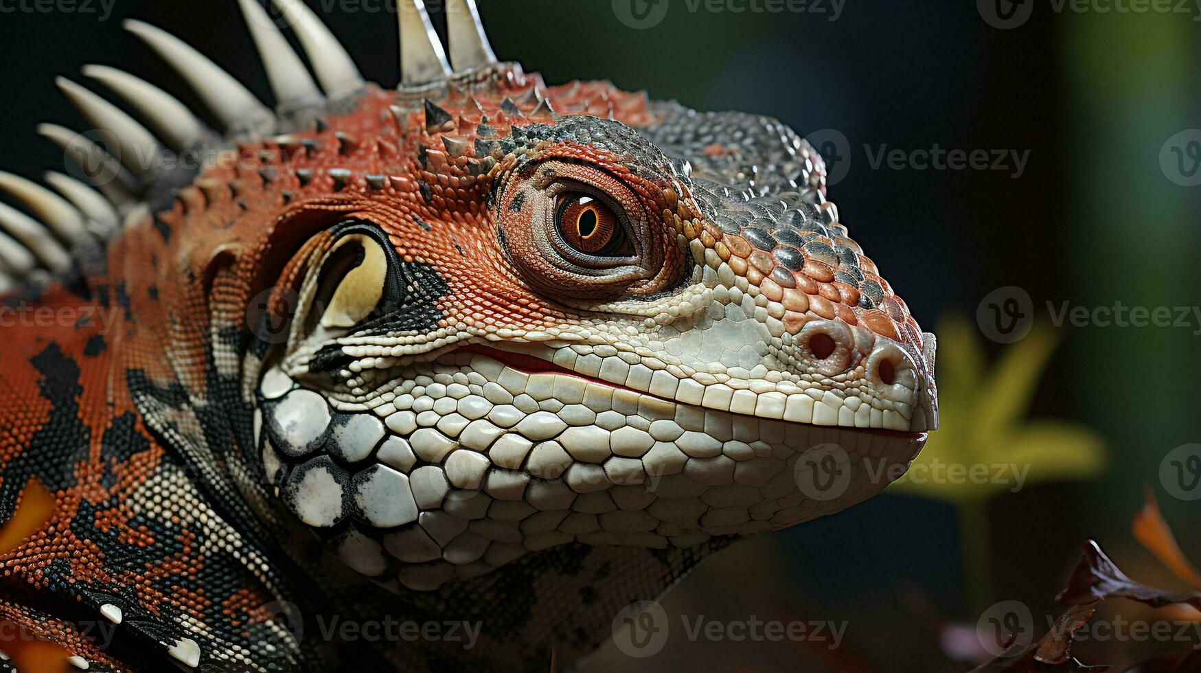 fermer photo de une tegu lézard à la recherche dans leur habitat. génératif ai