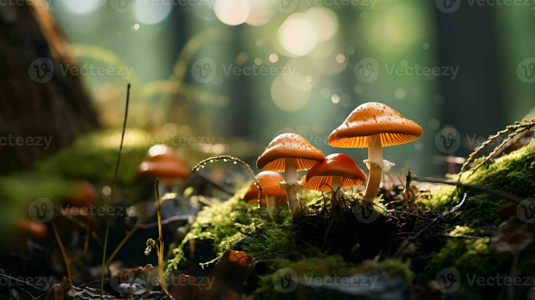 champignons dans le forêt après le pluie. comestible et toxique champignons. forêt herbe et feuilles. photo