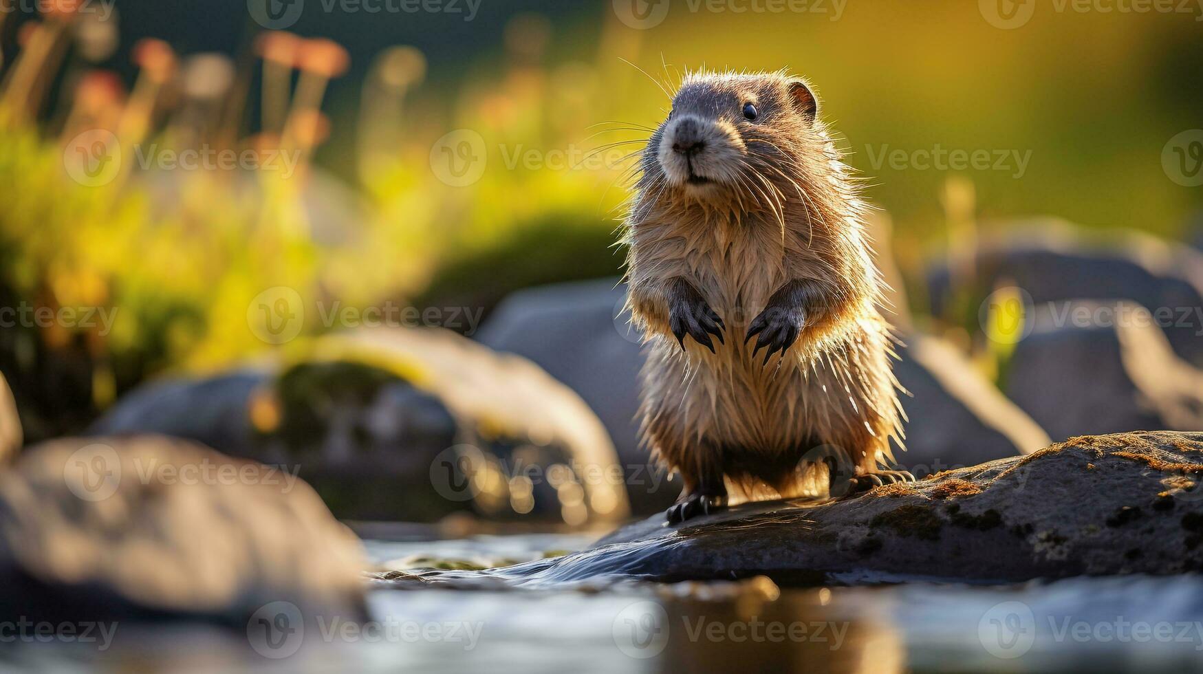 fermer photo de une lemming à la recherche dans leur habitat. génératif ai