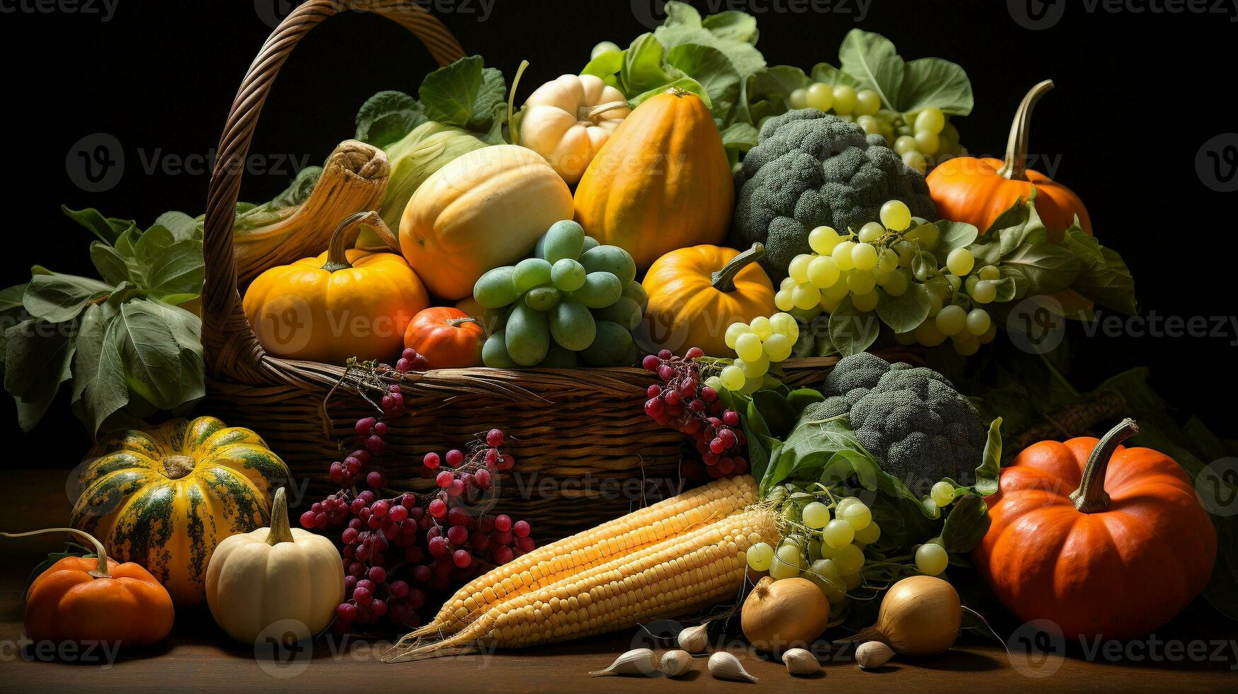 collection de délicieux mûr gourdes, des fruits et des légumes sur le table - génératif ai. photo