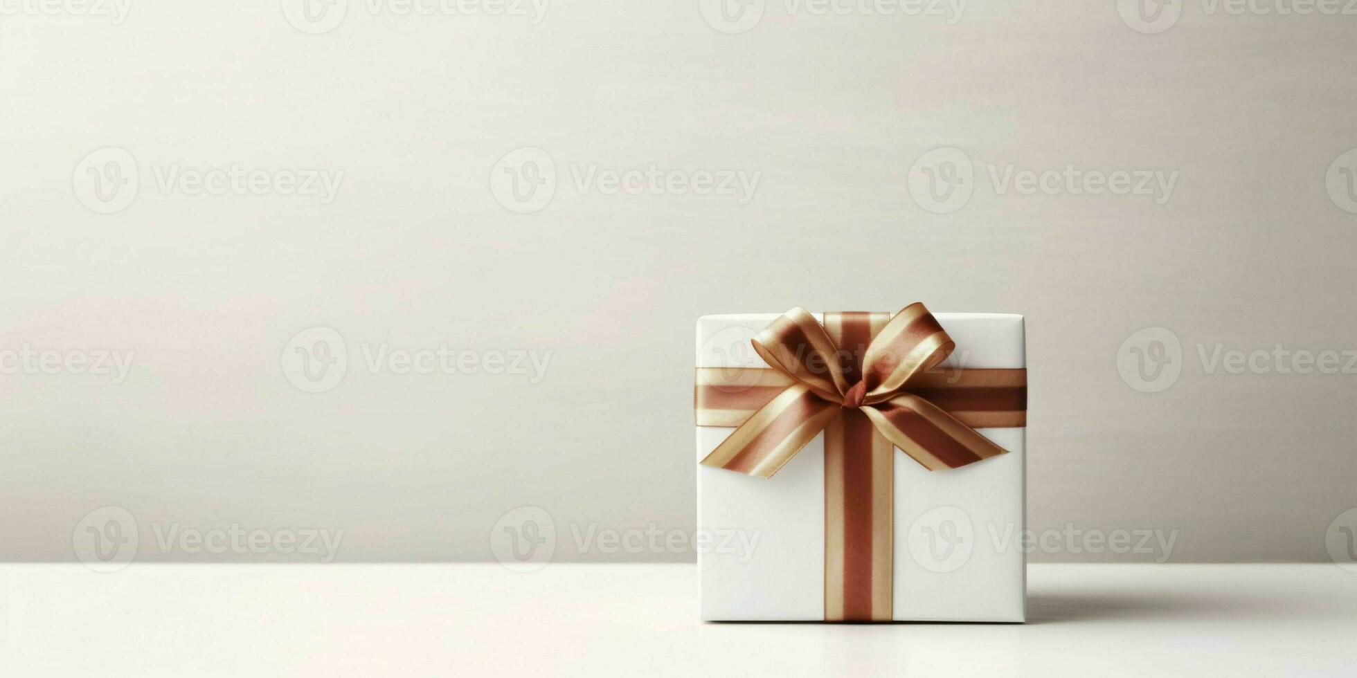 blanc cadeau boîte avec or ruban sur blanc Contexte. Noël cadeau. génératif ai photo