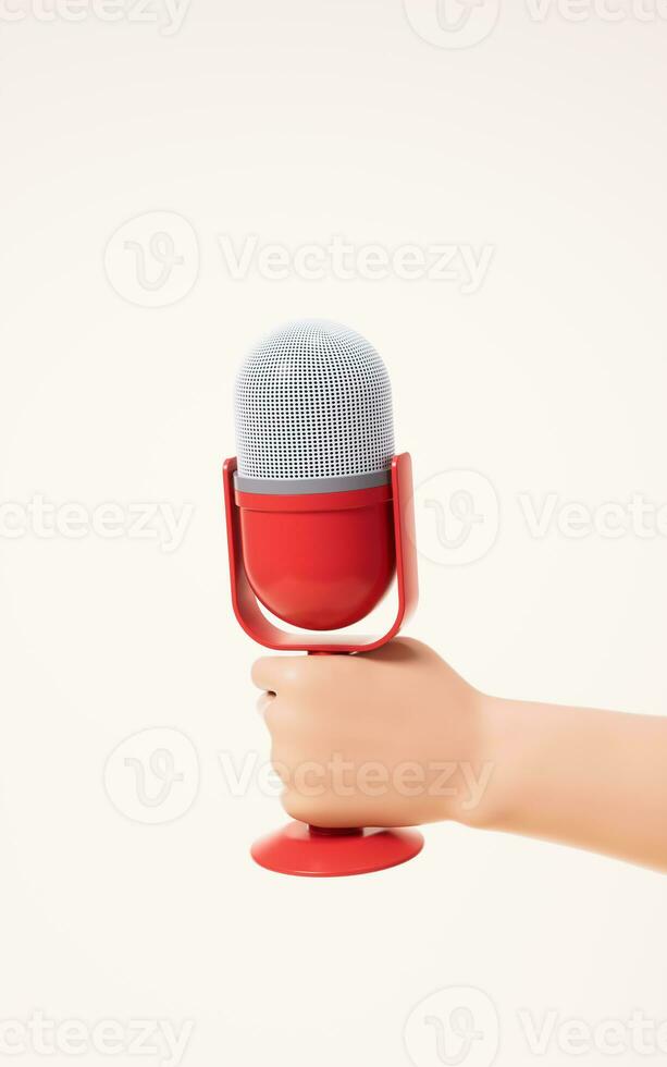 microphone dans une main, 3d le rendu. photo